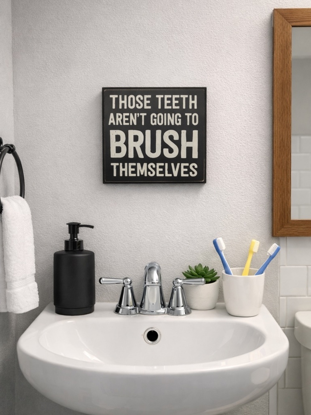 Black and White 6x6 Decorative Sign bathroom tooth brushing sign